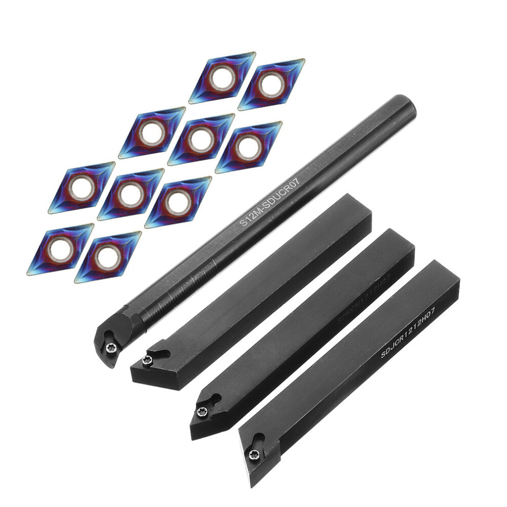 Drillpro 4Pcs 12Mm Lathe Turning Tool Holder With 10Pcs Blue Nano Dcmt070204 Carbide Inserts 623414343473