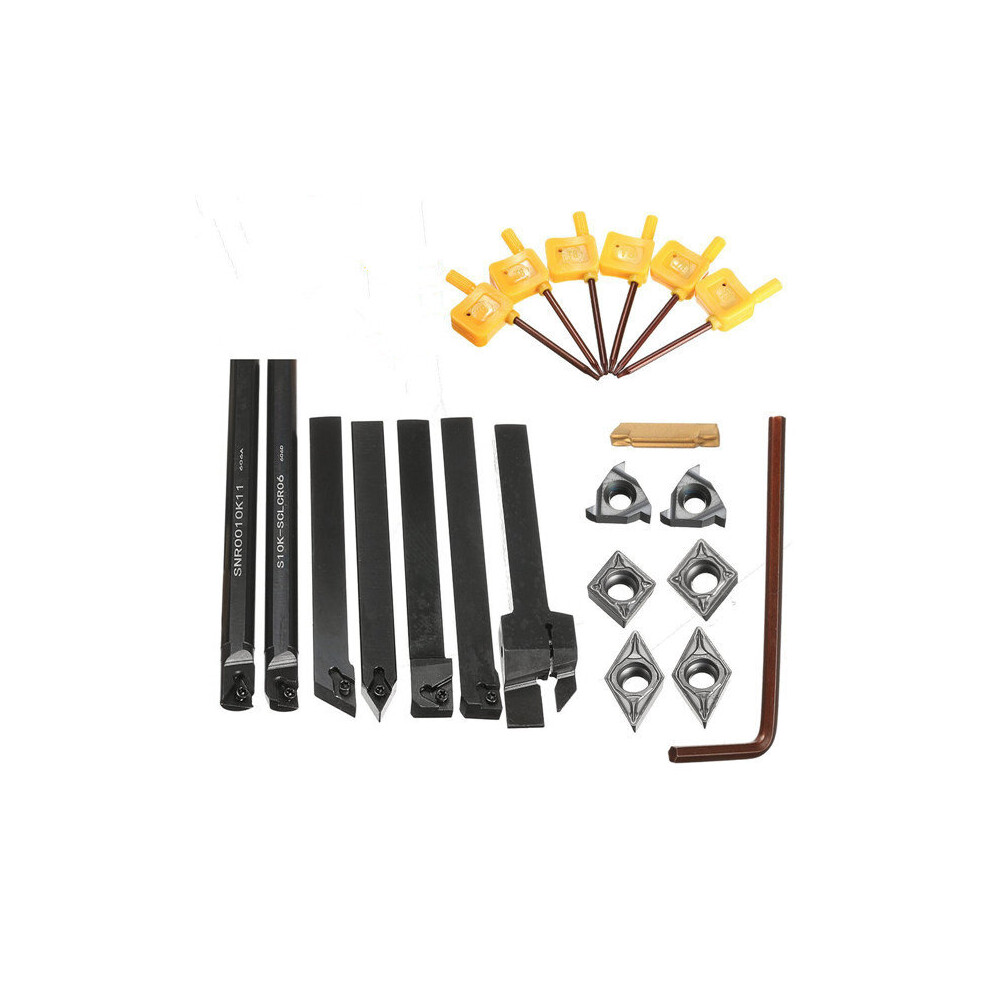 Machifit 7Pcs 10Mm Shank Lathe Turning Tool Holder Boring Bar With Carbide Inserts 623414344067