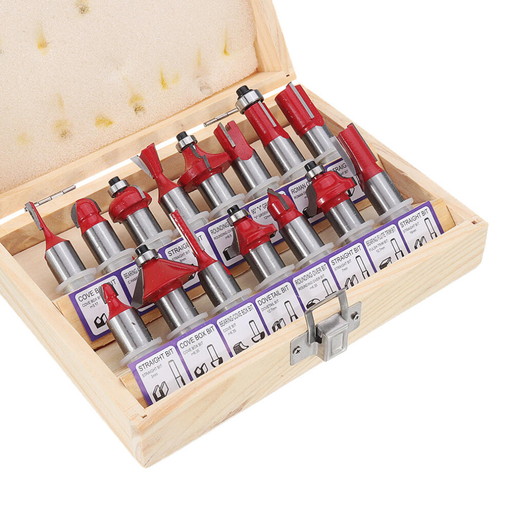 Drillpro 15Pcs 1/2 Inch Shank Tungsten Carbide Router Bit Set With Wooden Case Woodworking Cutter 623414344197