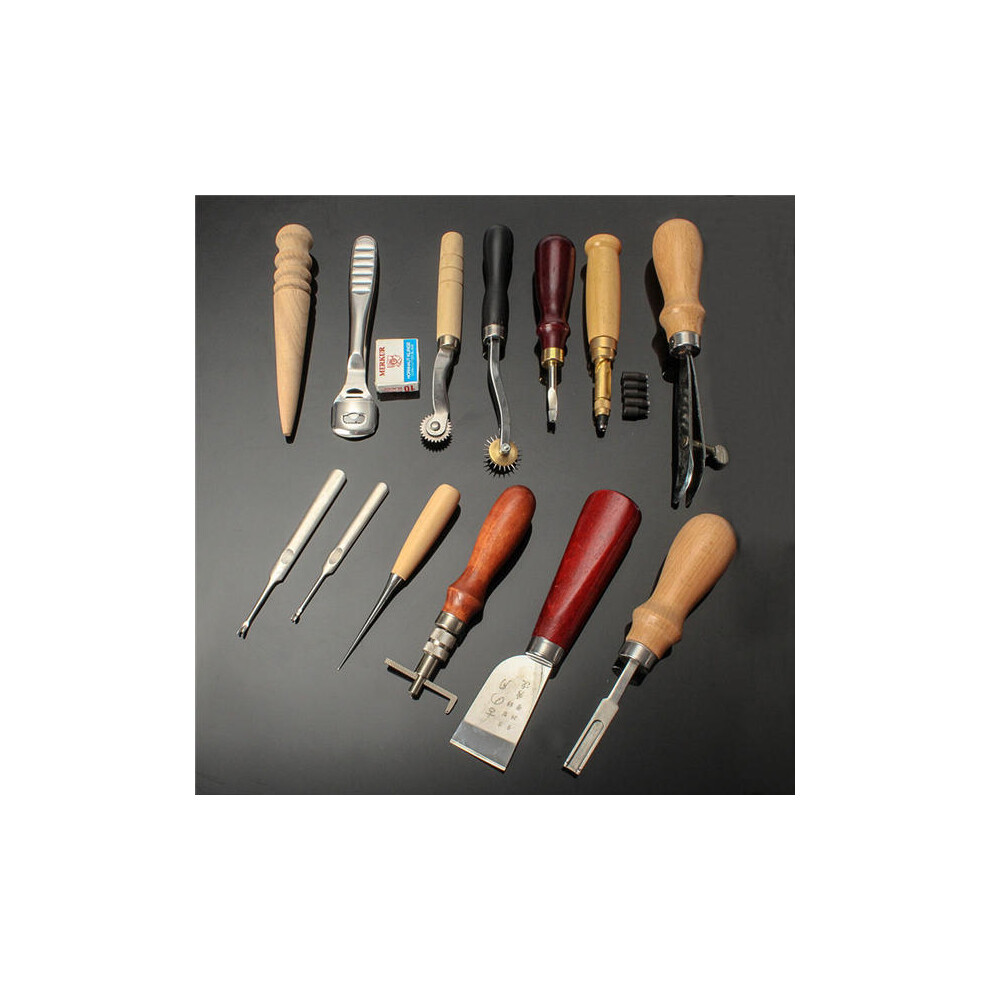 13Pcs Leather Craft Hand Awl Skiving Groover Sewing DIY Tool Kit