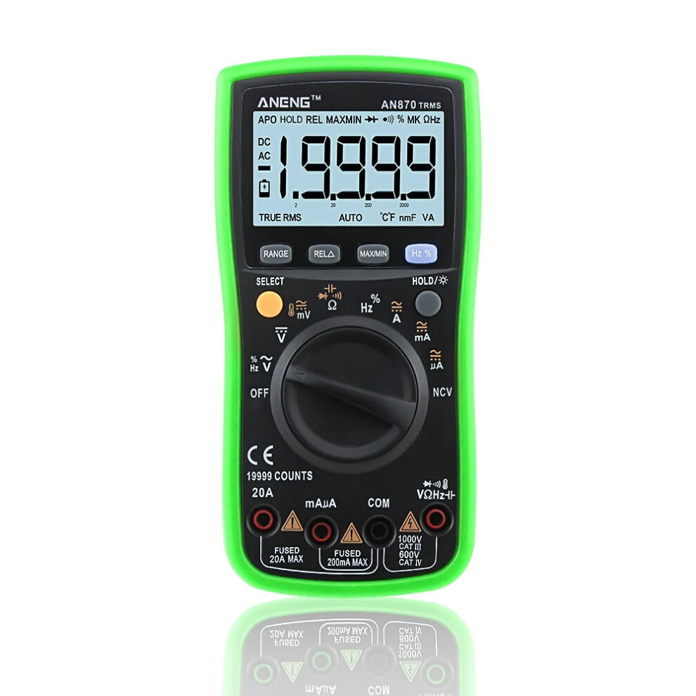 Aneng An870 Auto Range Digital Multimeter 19999 Counts True-Rms Ncv Ac/Dc Voltage Green 623414344753