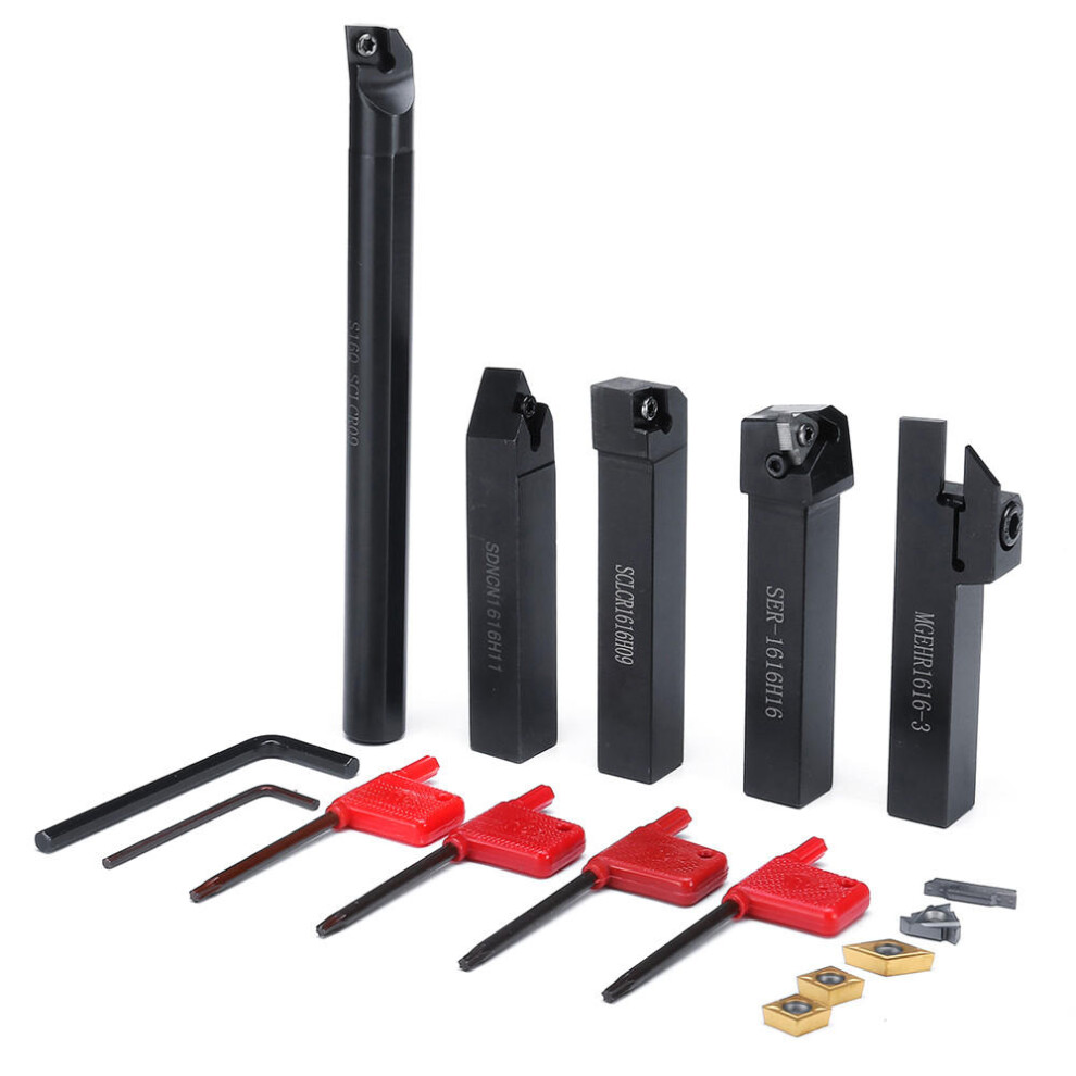 5Pcs 16Mm Shank Lathe Boring Bar Turning Tool Holder Set With Inserts Blade And Wrench 623414348577