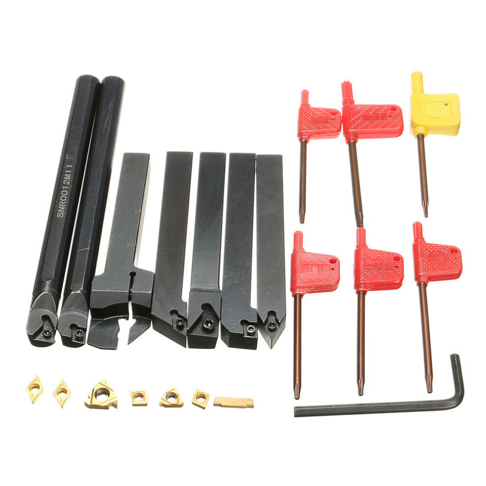 7Pcs 12Mm Shank Lathe Boring Bar Turning Tool Holder Set With Carbide Inserts 623414347204