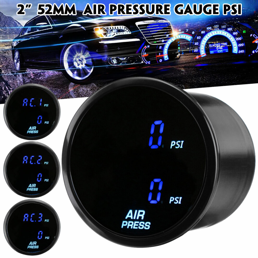 2'' 52Mm Led Dual Digital Air Pressure Gauge Psi Air Suspension Meter With Sensors Blue 623414349024