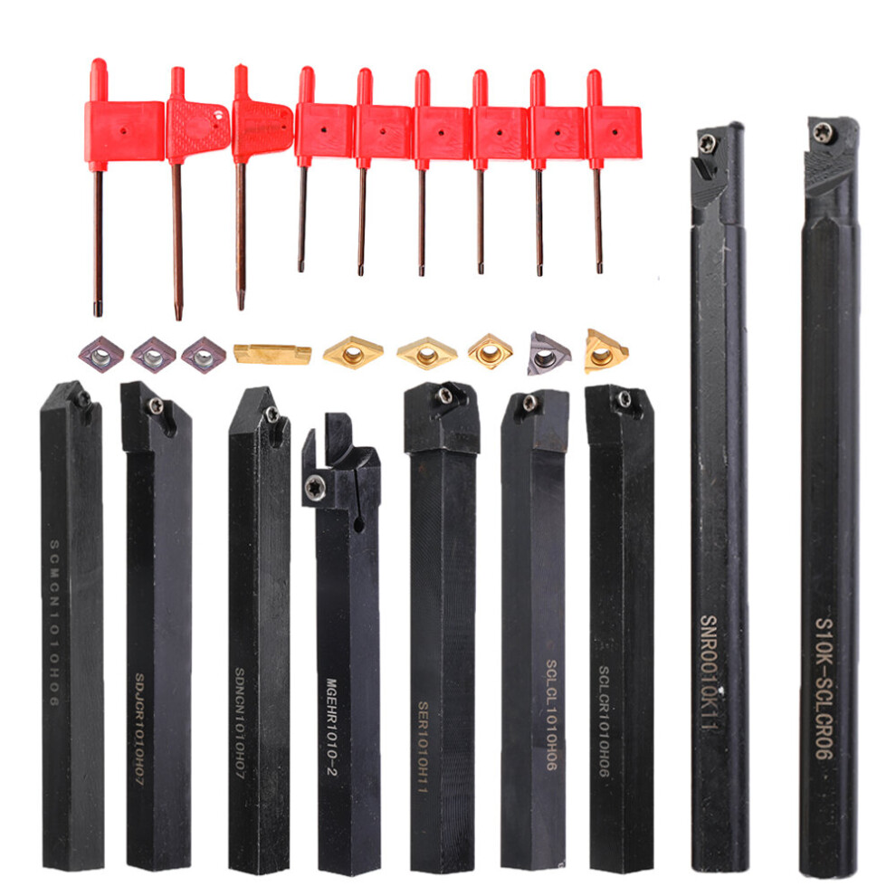 Drillpro 9Pcs 10Mm Shank Lathe Boring Bar Turning Tool Holder Set With Carbide Inserts 623414349161