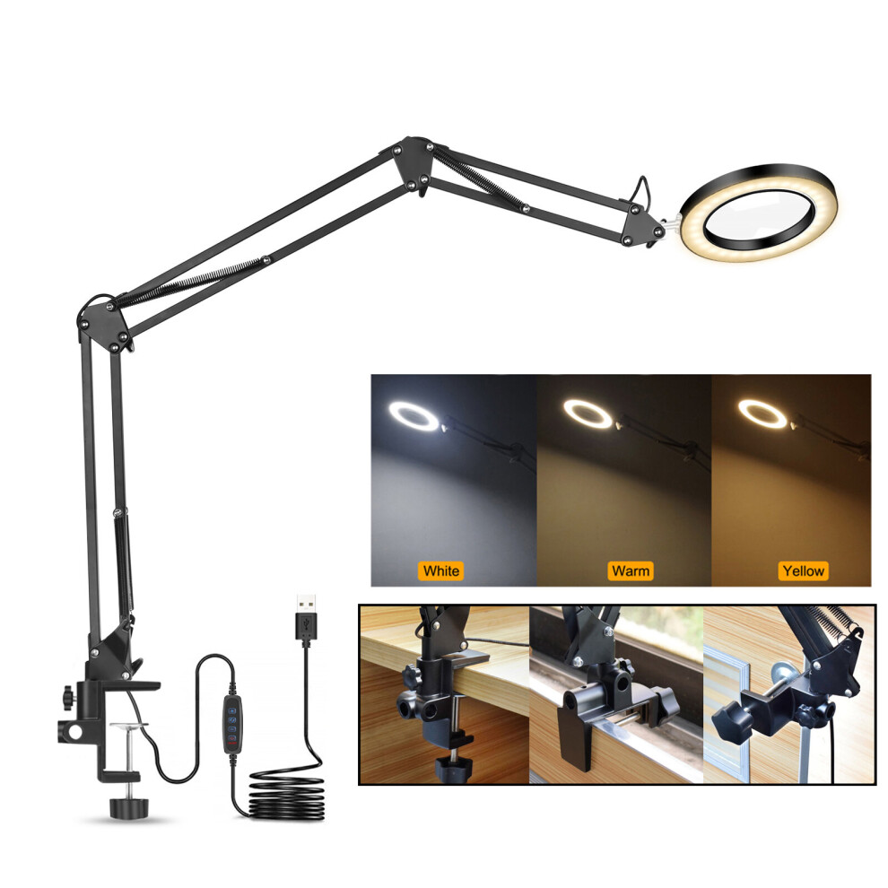 Black Newacalox Flexible Desk Large 5X Usb Led Magnifying Glass 3 Colors Illuminated Magnifier Lamp Loupe Reading/Rework/Soldering