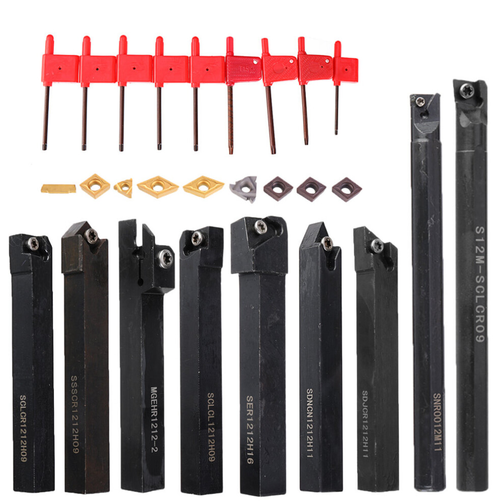 Drillpro 9Pcs 12Mm Shank Lathe Boring Bar Turning Tool Holder Set With Carbide Inserts 623414351522