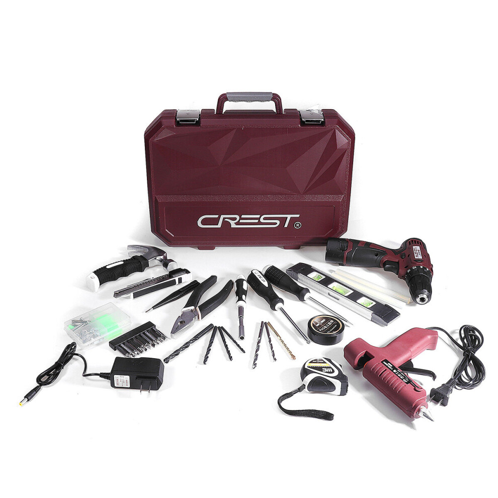 Crest Professional Red 12V Lithium Electric Power Drill Set With Plastic Toolbox 623414357562