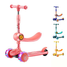 Kids Hummer Widen Flashing Wheels Kick Scooter Adjustable Height Balance Training Scootors With Foldable Seat