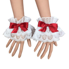 (A11) Women Lolita Hand Sleeve Wrist Cuffs Ruffled Lace Bowknot Maid Cosplay Bracelet