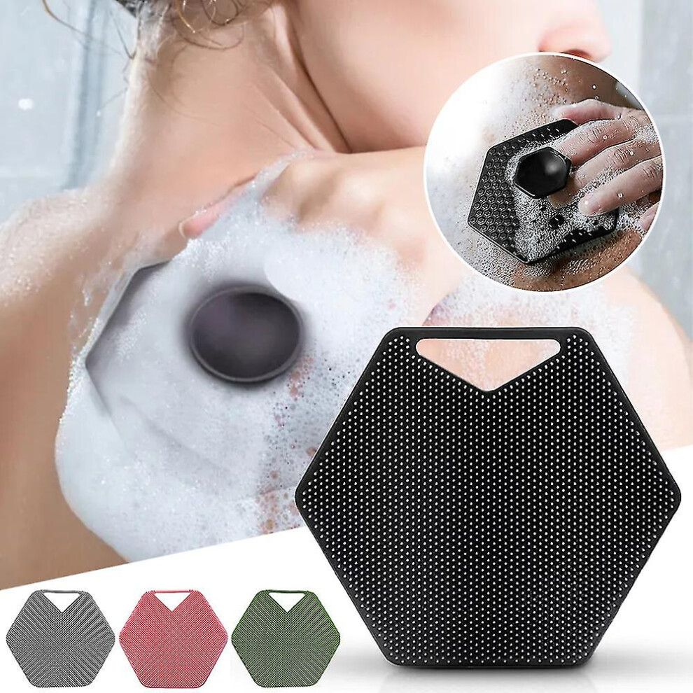 (Black) Silicone Body Face Scrubber Multifunctional Shower Cleansing Brush Exfoliating Deep Cleaning Bath Brush