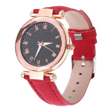 (Red) Women Watch Female Leather Watch Girls Casual Watch Fashion Wrist Watch