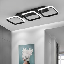 (Black) Modern Triangular LED Ceiling Light Fixture, Metal, Adjustable 3-Color Temperature, Hardwired