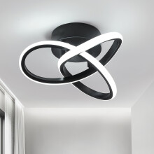 (Black LED recessed light) Modern LED Ceiling Light - Golden Semi-Flush Mount, Curved Design, 25-40W, Ring Bulb Shape, Hardwired, for Home Use in Hallways, Bedrooms, Bathrooms