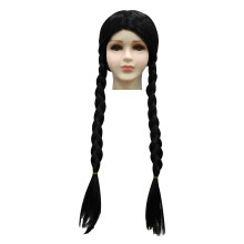 (SIZE 150CM-8-10Y, Wig) Girls' Summer Split Swimsuit Adams Family Girls' One-shoulder Swimsuit Wig Set