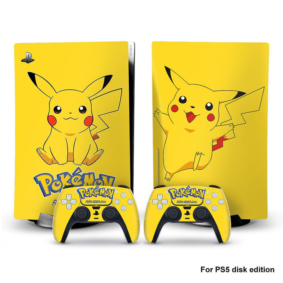 Playstation 5 Pikachu Anime Pokmon Ps5 Adhesive Skin Decal And Controller Stickers Set, Scratch-resistant (disk)