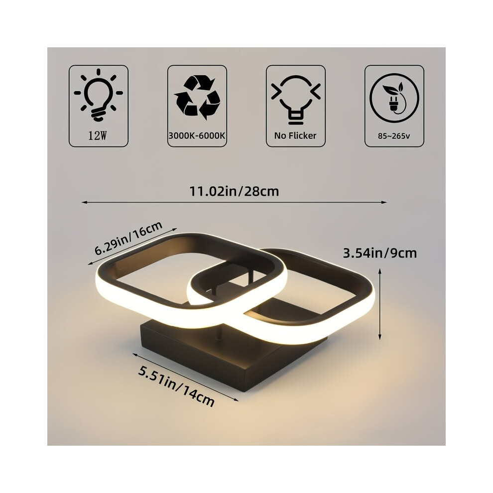 (2082-Black) Modern LED Ceiling Light Fixture for Living Room, Kitchen, Bedroom - Black Metal, Circular/Square Design, 85V-265V-image-OPC-PFVYW9P-NEW