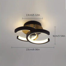 (Black) Modern Nordic-Inspired LED Ceiling Light, Double-C Shape Flush Mount Fixture, Plastic Material, Hard Wired