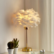 (Golden) Elegant White Feather Lamp with Golden Accents - USB Powered, Perfect for Romantic Bedside, Living Room, and Hallway Decor