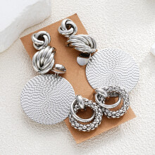 (AYASilver Color) New Retro Gold Color Earrings Set for Women Vintage 4 Pcs/Set Boho Big Circle Twist Stud Earrings