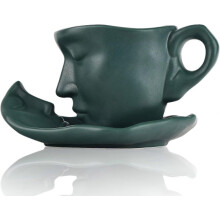 Green Tea Mug and Tea Tray Set Ceramic Kissing Couple Coffee Mug Set with Spoon Face Coffee Mug Unique Tea Mug and Tea Tray Valentine's Day Christmas
