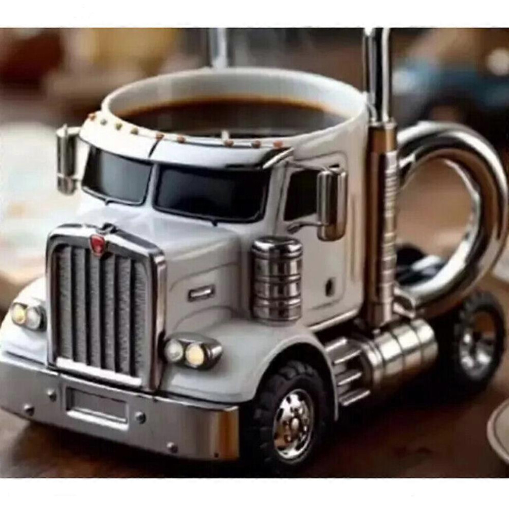 (White Mug) Handcrafted Truck Coffee Mug,Semi-Truck Coffee Mugs,Semi Truck Shaped Coffee Mug