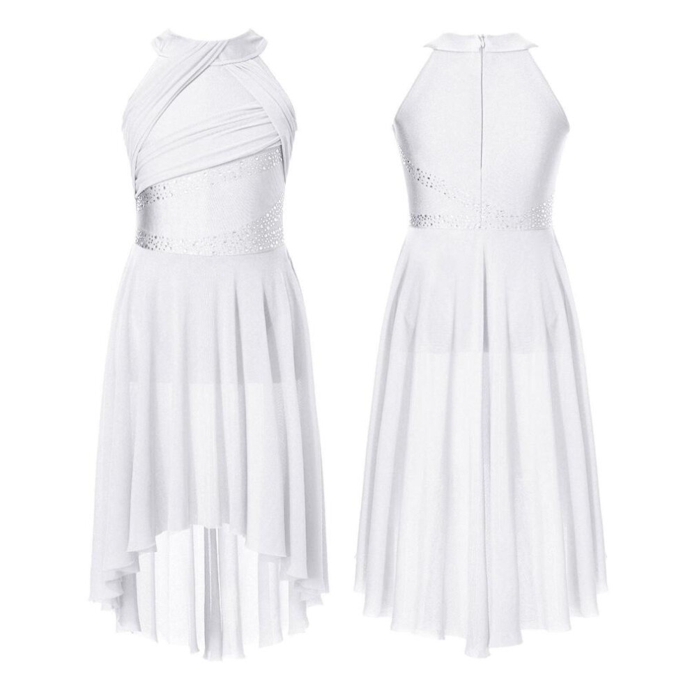 (white, 5-6 Years) Kids Girls Sleeveless Shiny Rhinestone Lyrical Ballet Leotard Dress Contemporary Modern Latin Dance Costume