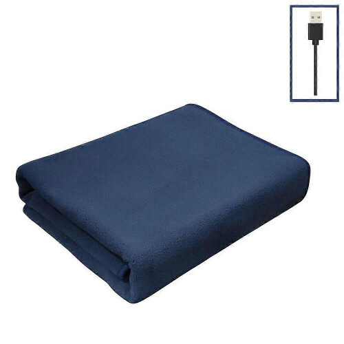 (Navy Blue) Multipurpose USB Electric Heated Single-layer Blanket Plush Throw Winter Warmer Soft Shawl