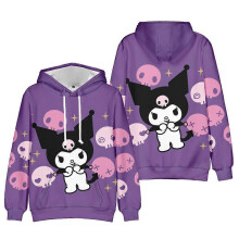(6-7 Years) Kids Girls Kuromi Printed Drawstring Sweatshirt Hoodies Hooded Pullover Tops