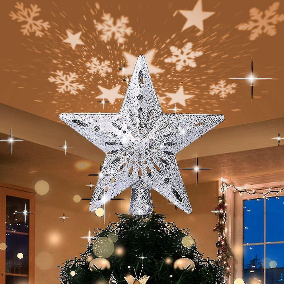 Christmas Tree Star, 4m Usb Christmas Star Light Up With Led Snowflake Projector Lamp, 2 In 1 Rotating Christmas Tree Star For Christmas Decoration-image-OPC-PFVZ79S-NEW