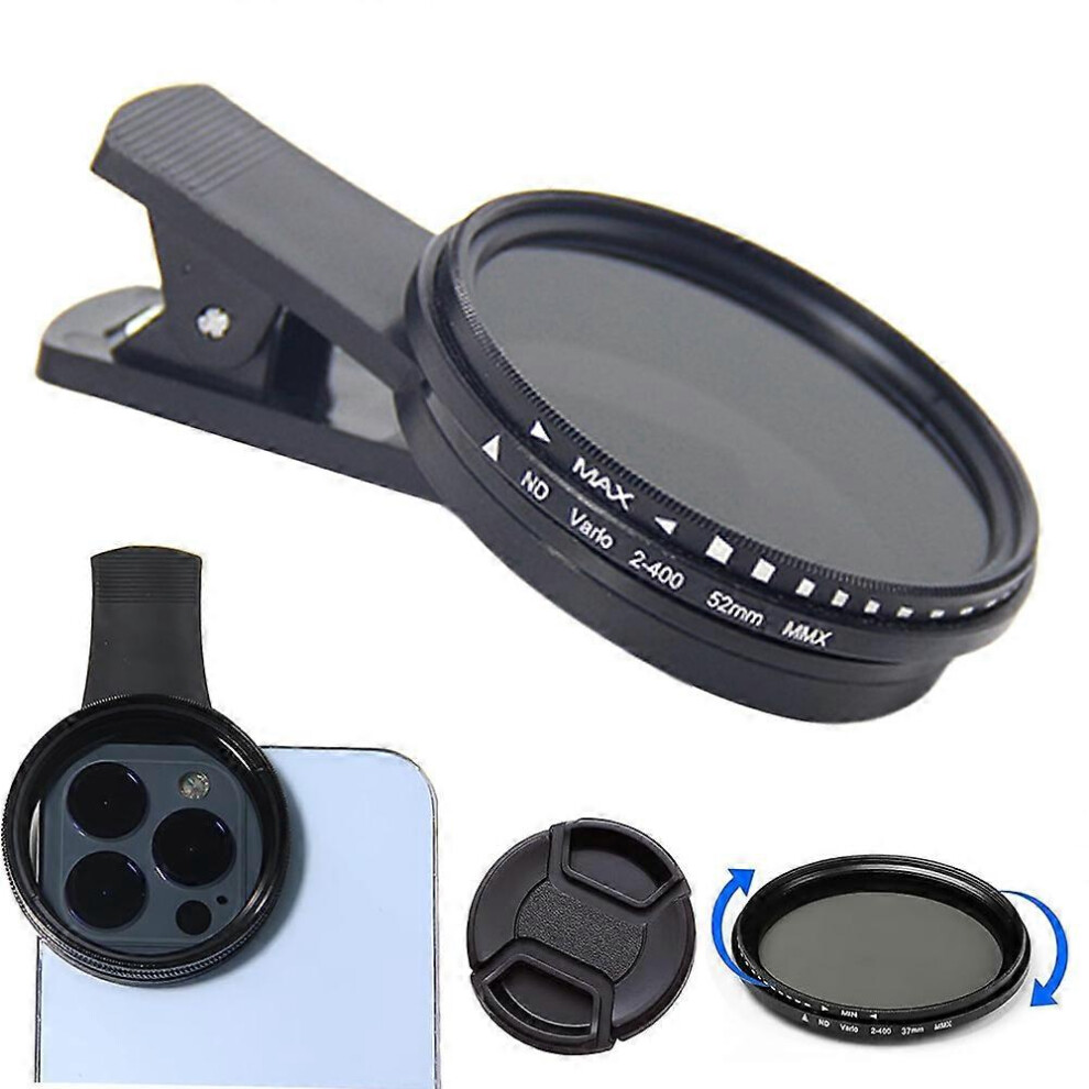 Phone Camera Lens,Clip-On Nd 2-400 Cell Phone Lens Adjustable Density Filter With Phone Clip For Iphone Android Smartphone 3247719340806