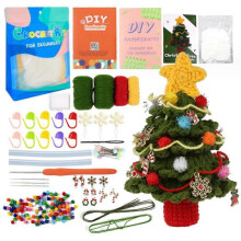 (Xmas Tree) Cute Xmas Theme Elk Ginger Xmas Tree Christmas Crochet Kit for Beginners with Crochet Yarn Adults Xmas Gift