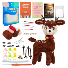(Elk) Cute Xmas Theme Elk Ginger Xmas Tree Christmas Crochet Kit for Beginners with Crochet Yarn Adults Xmas Gift