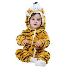 (12-18 Months, Yellow) Newborn Baby Boy Girl Kids Cartoon Animal Hooded Romper Fleece Winter Warmer Jumpsuit Bodysuit