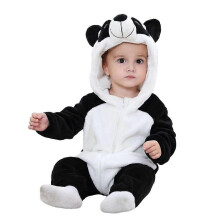 (6-12 Months, Black and White) Newborn Baby Boy Girl Kids Cartoon Animal Hooded Romper Fleece Winter Warmer Jumpsuit Bodysuit