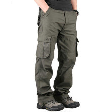 (30, Army Green) Mens Combat Cargo Pants Work Trouser Loose Military Multi-Pockets Bottoms
