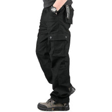 (34, Black) Mens Combat Cargo Pants Work Trouser Loose Military Multi-Pockets Bottoms