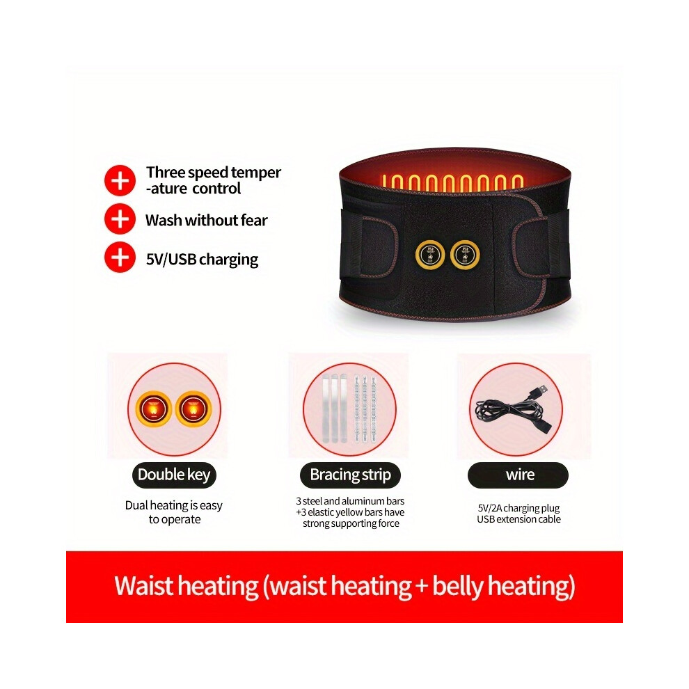 Yetp Star Black ( Heating) Adjustable Usb Heated Backrest Belt - 3-Speed Temperature, Portable Waist Support With Spring Stabilizer