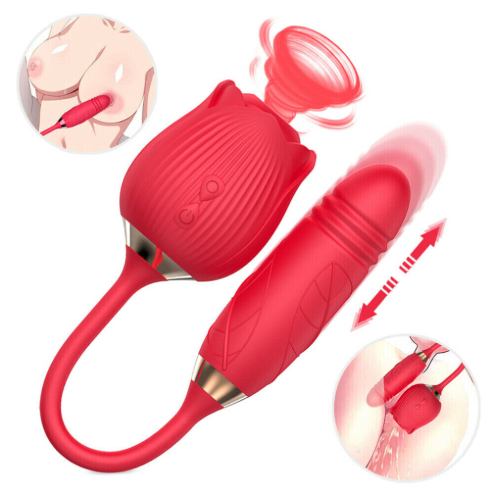 New Rose Clit G-spot Vibrator Sucking Thrusting Dildo Bullet Women Sex Toy