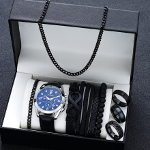 (AYA1) 10 Pcs/Set Fashion Stainless Steel Watches Necklace Bracelet Pu Leather 8 Shape Beaded Bracelet