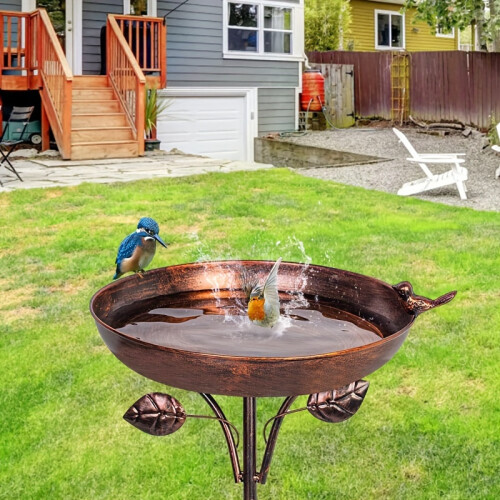 (Bird Bath (Copper)) Garden Metal Bird Bath, 12-inch Bird Bath Bowl with 5-pointed Base, Outdoor Retro Bird Bath, Cast Iron Bird Bath, Standing Bird Feeder