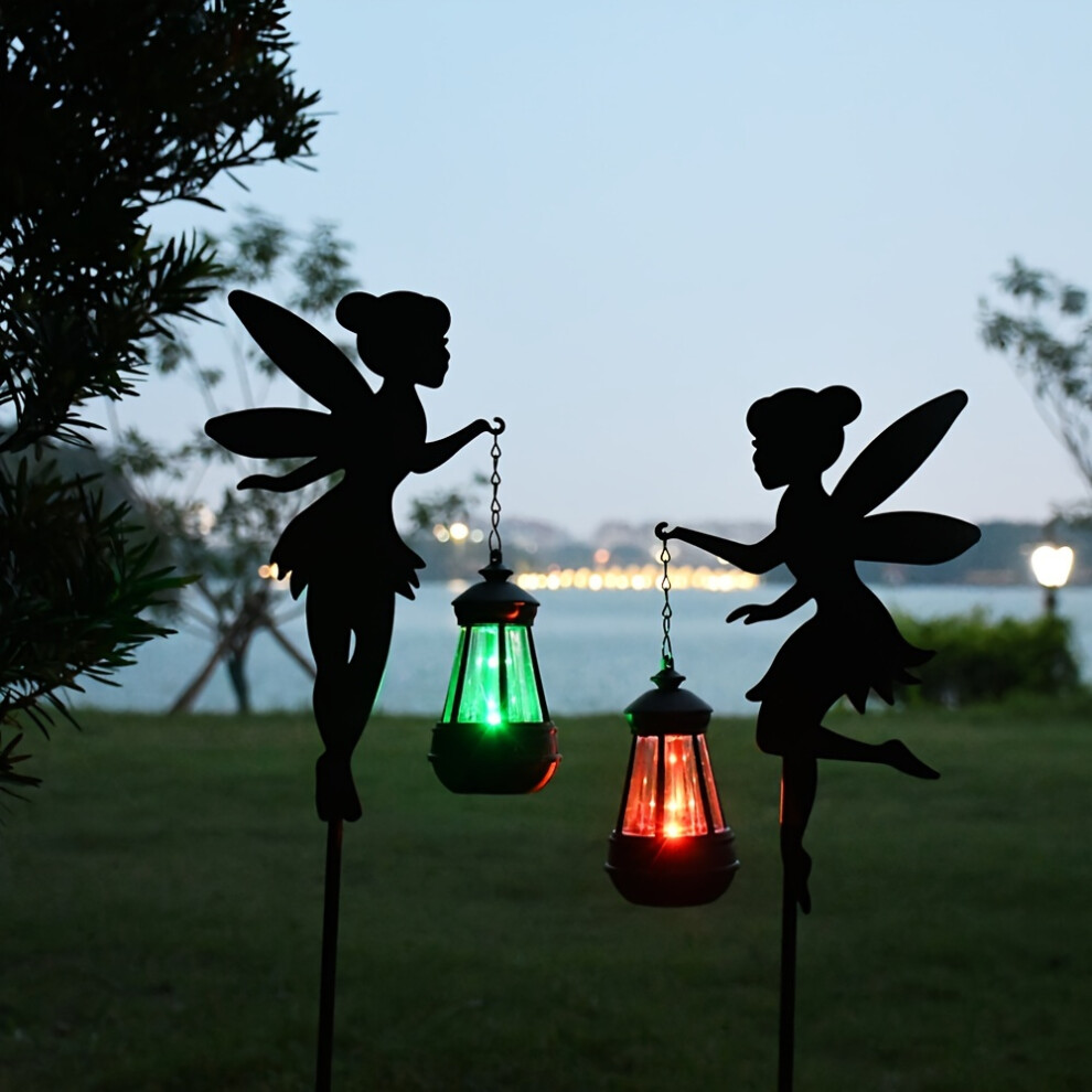 Photos - Floodlight / Street Light  2pcs Solar Fairy Garden Stakes, Metal Silhouette Path Lights with Colorful LED Lanterns, Solar Powered Waterproof IP(Metal)
