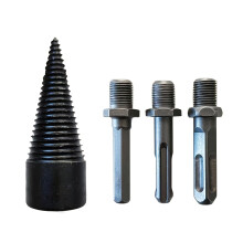 (4pcs(1 Hex Handle 3 Shafts)) 4PCS Easy-Split Wood Splitting Tool with Drill Attachment-32mm, Versatile Handles for Round/Square/Hexagonal Grip, Ideal for Tree Trimming & Yard Work