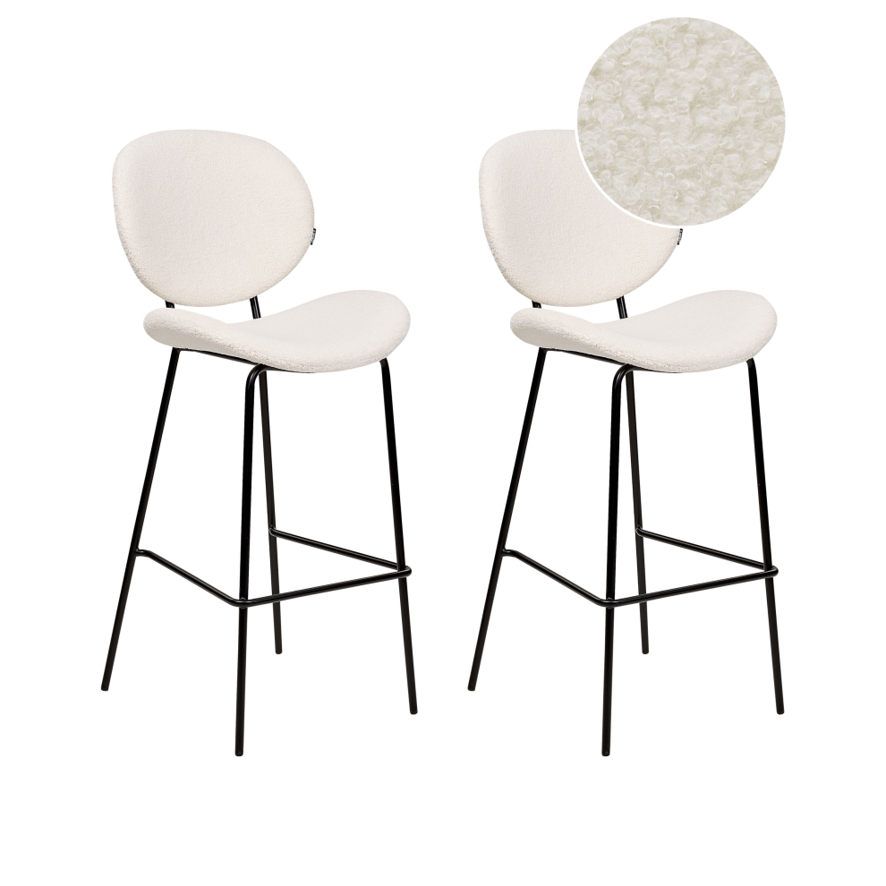Set of 2 Bar Chairs LUANA Boucle White