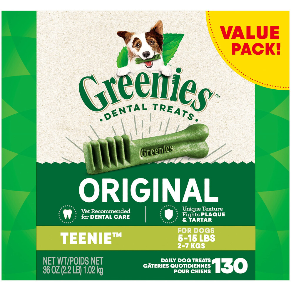 Greenies Original Teenie Natural Dental Care Dog Treats  36 oz. Pack (130 Treats)