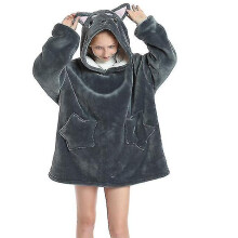 Cartoon Oversized Hoodie Sweatshirt Printed Wearable Blanket Hoodie Fleece Warm Kids Sleepwear Hoody