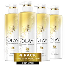 Olay Radiant Skin Body Wash with Vitamin C & B3, Cleansing & Brightening, 17.9 Fl Oz (Pack of 4)