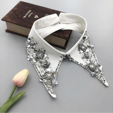 White Black Fake Collar Shirt for Women Lace Hollow Detachable Collar Diamond Lapel Shirt Blouse Top Necklace Clothes Accessory