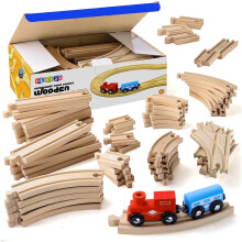 Play22 Trilhos de Comboio de Madeira - 52 PCS + 2 Trens de Brinquedo Bônus - Compatível com Thomas e Todas as Marcas