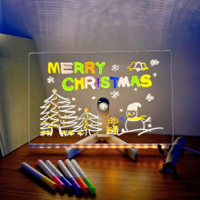 Glowing Acrylic Markers, Acrylic Dry Board with Stand, LED Transparent Desktop Note Memo Christmas Gift